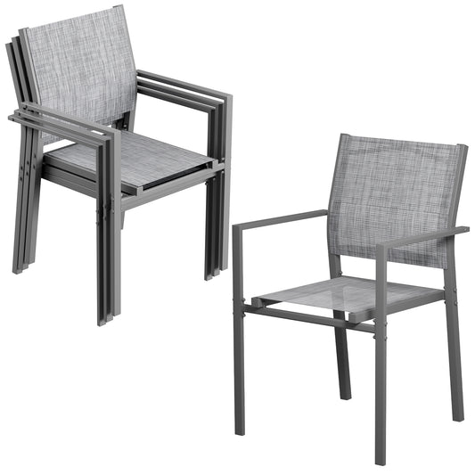 Arlopu 4/6pcs Patio Dining Chairs, Outdoor Textilene Stackable Chair w/ Metal Frame & Armrest for All Weather, Gray