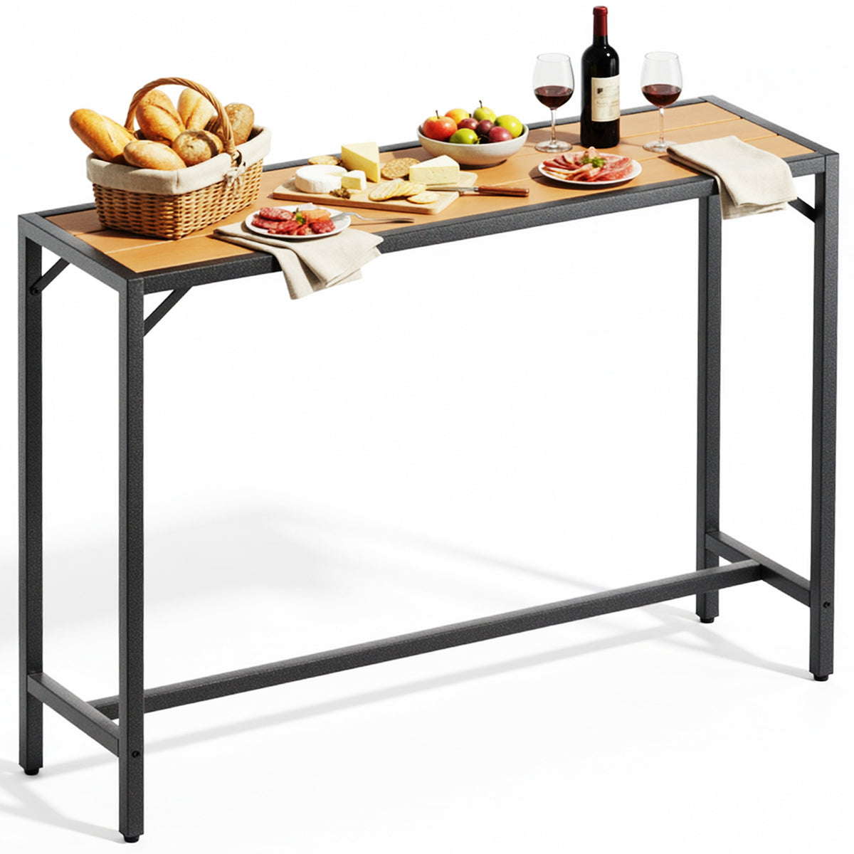 Arlopu Outdoor Bar Table, 55" Patio Counter Height Pub Table, Waterproof Top & Sturdy Metal Frame, Rectangle Counter Height Dining Table for Balcony Poolside Kitchen