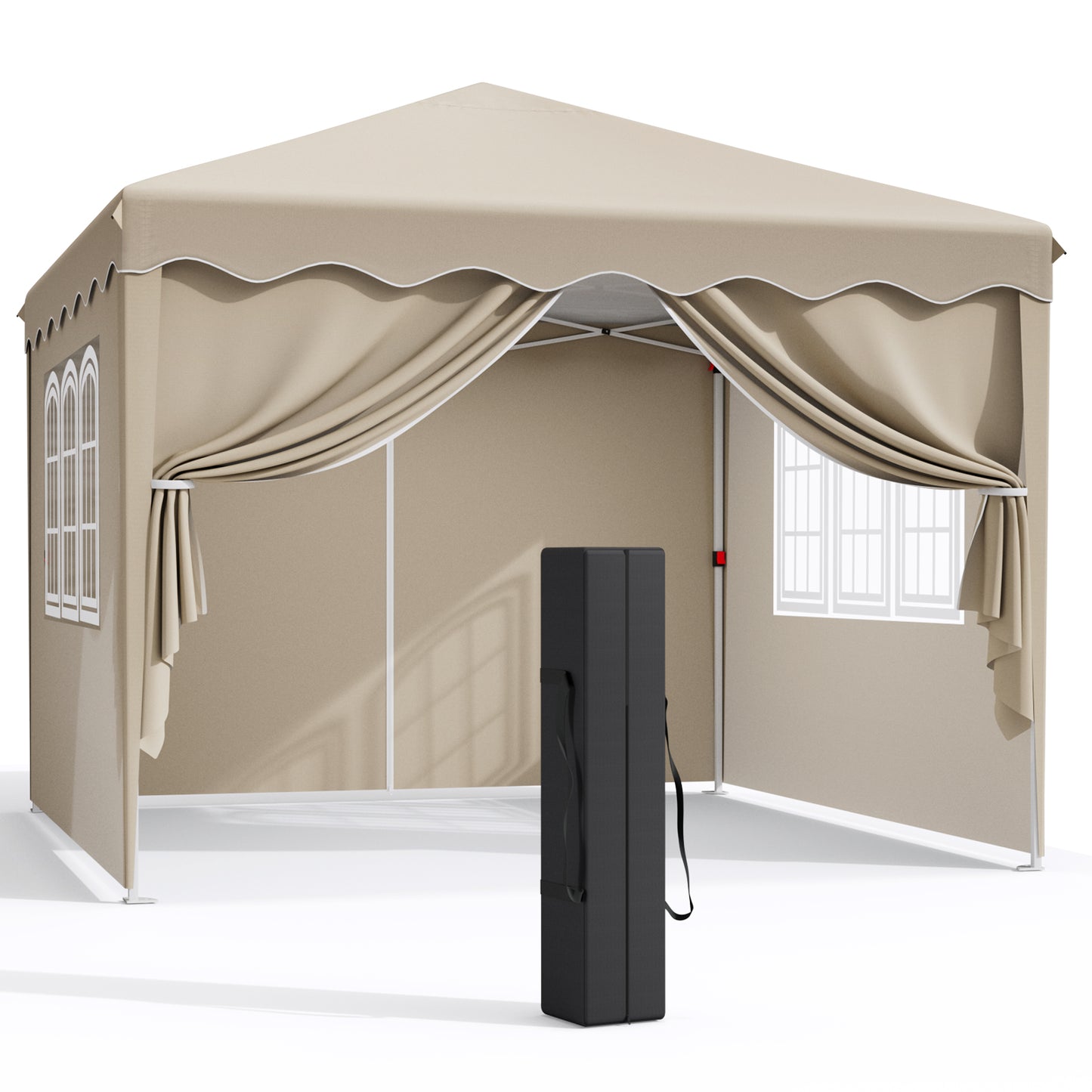 Arlopu 10'x10' Pop Up Canopy Tent with Sidewalls, Outdoor Instant Canopy Shelter Tent Gazebo with Carry Bag, Stakes, Ropes & Sandbags
