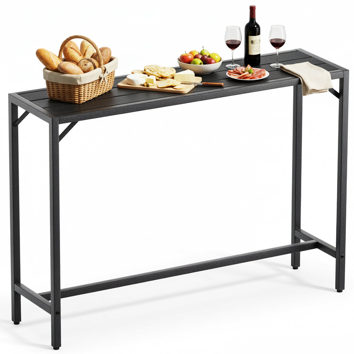 Arlopu Outdoor Bar Table, 55" Patio Counter Height Pub Table, Waterproof Top & Sturdy Metal Frame, Rectangle Counter Height Dining Table for Balcony Poolside Kitchen