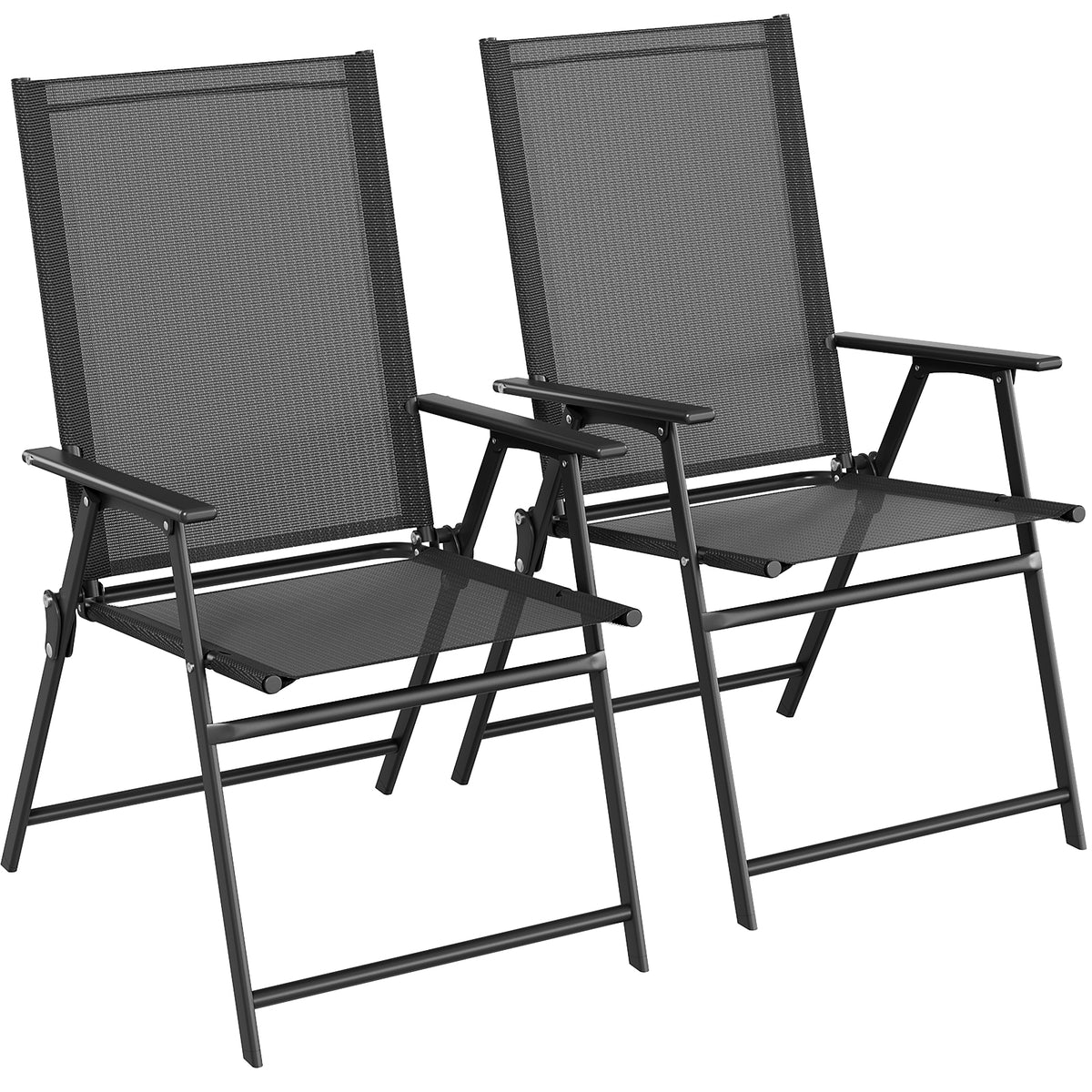 Arlopu 2pcs Patio Folding Chairs, Portable Dining Chairs, Outdoor Lawn Chairs w/ Breathable Textilene & E-Coating, Armrests & High Back, All Weather for Deck, Garden, Poolside, Yard & Camping