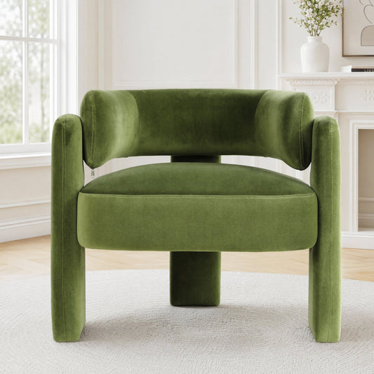 Arlopu Modern Velvet Accent Chair, Comfy Upholstered Barrel Chairs with 3 Legs, Side Arm Chair for Living Room, Bedroom, Reading, 286 lbs Weight Capacity