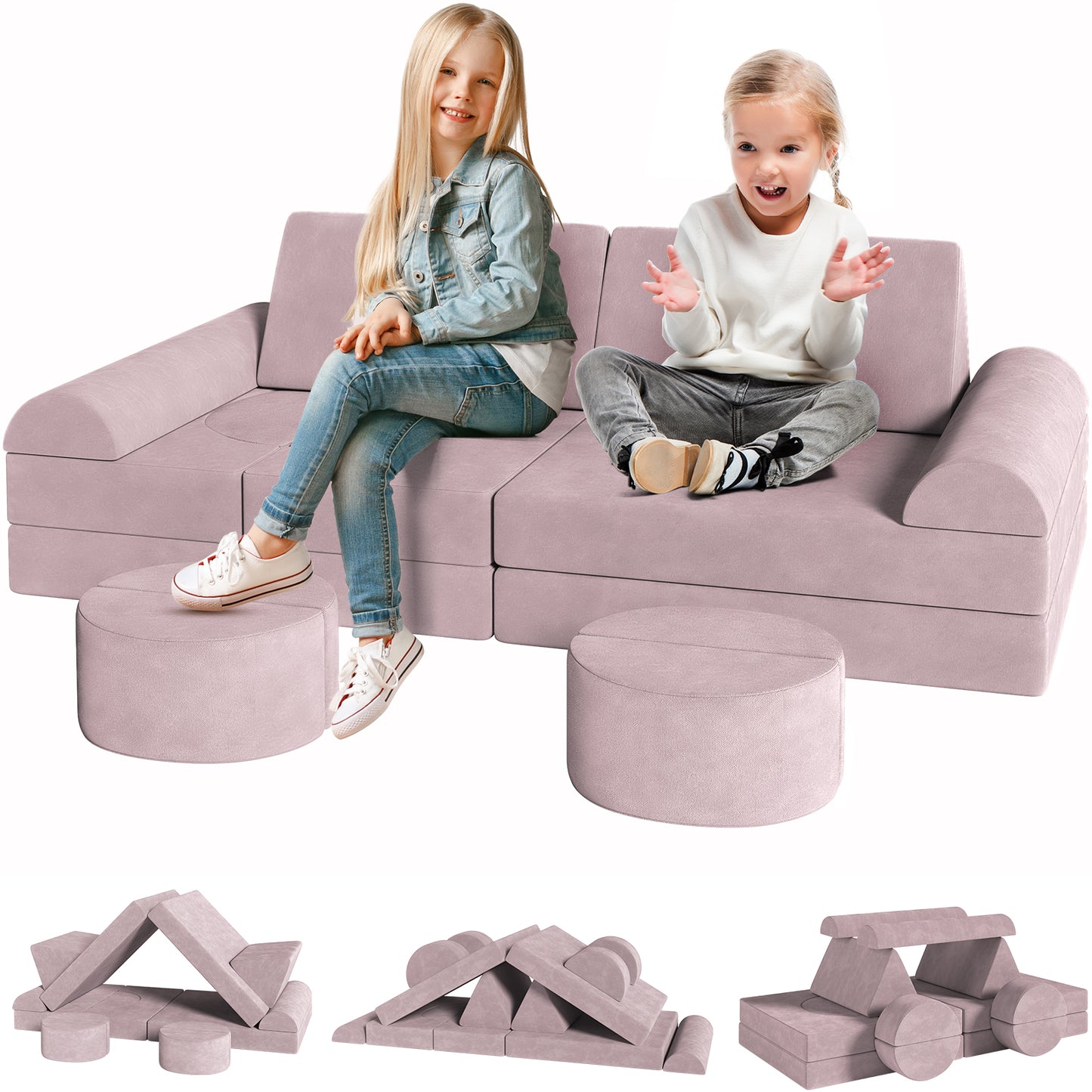 Arlopu  14 Pcs Kids Sofa Couch Toddler Sofa Modular Kids Couch DIY Creativing Playroom Furniture