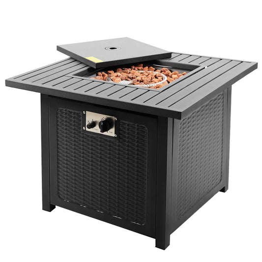 Arlopu 30in Propane Fire Pit Table, 50,000 BTU Outdoor Gas Fire Pit with Lid