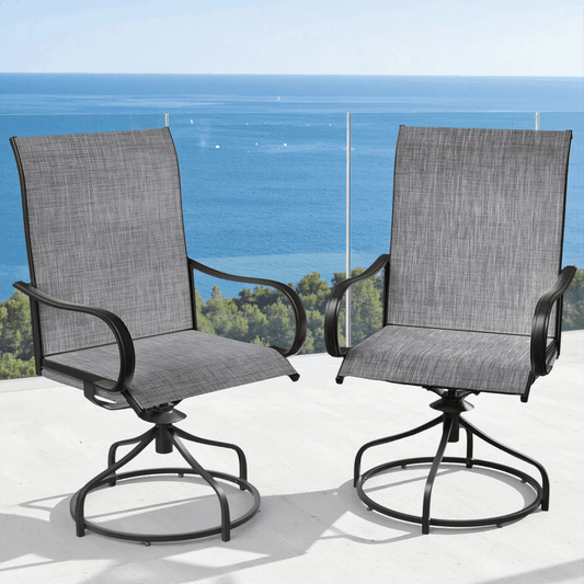 Arlopu 2pcs Patio Swivel Chairs, Outdoor 360° Rocker Dining Chairs w/ High Back & Armrest for Garden Deck Backyard, All-Weather Textilene, Brown