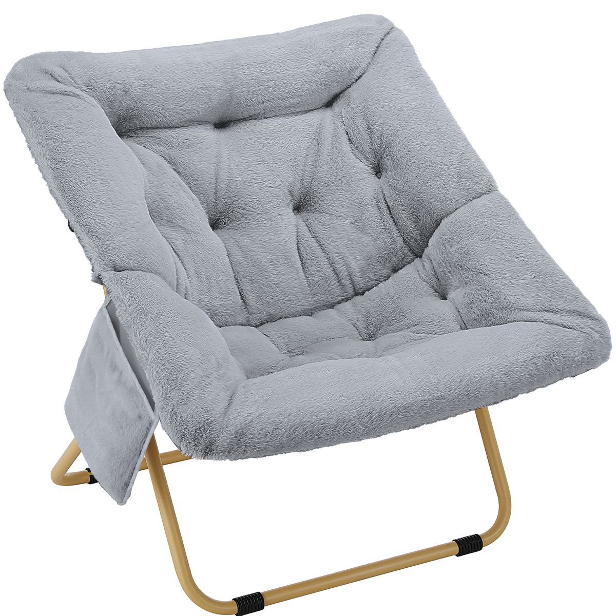 Arlopu Folding Saucer Chair, Soft Faux Fur Lounge Chair with Side Pocket for Bedroom Reading Room Dorm, Pink