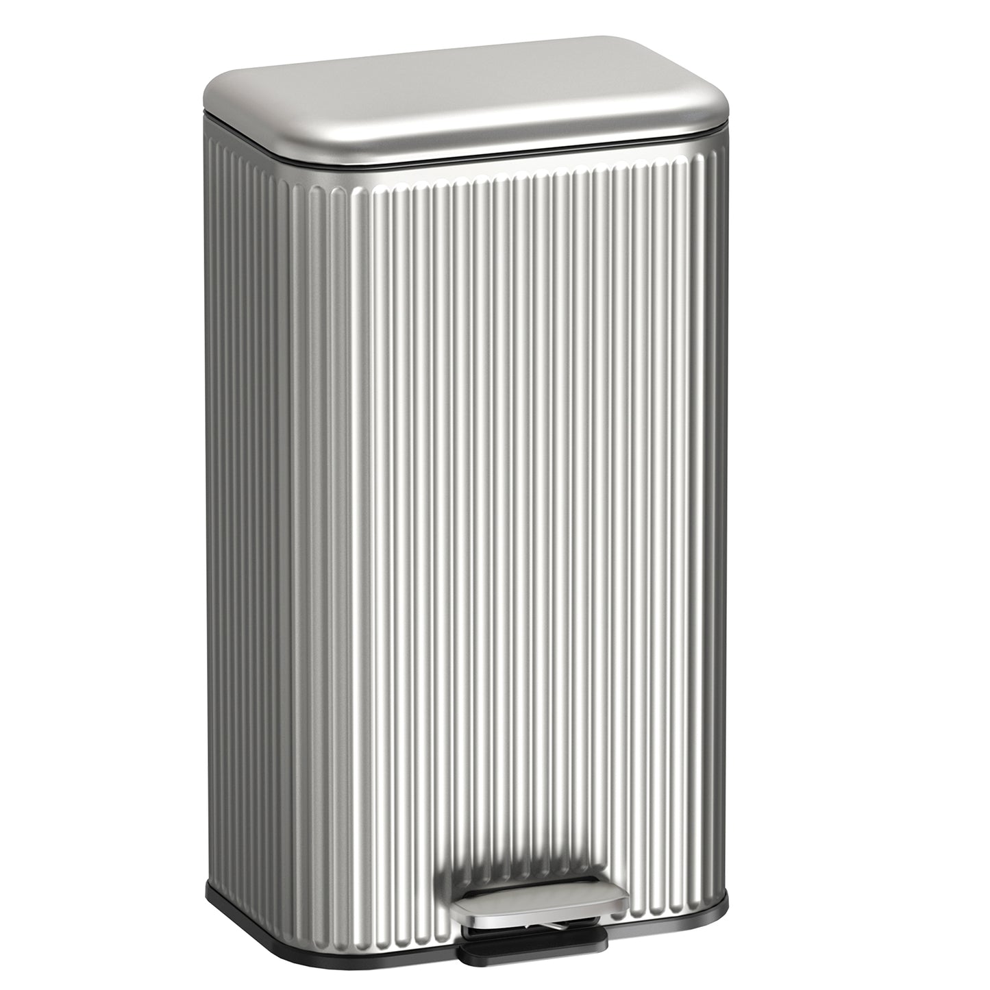 Arlopu Kitchen Trash Can, 8/13.2 Gallon Stainless Steel Step Garbage Bin with Soft Close Lid, Silver