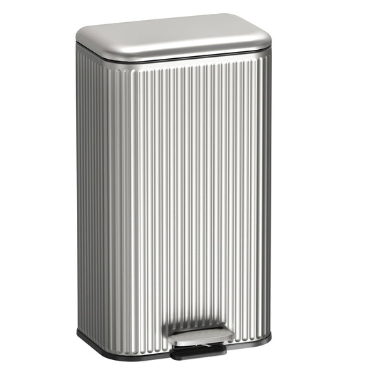 Arlopu Kitchen Trash Can, 8/13.2 Gallon Stainless Steel Step Garbage Bin with Soft Close Lid, Silver