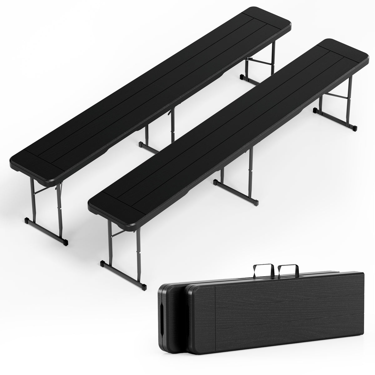 Arlopu 6FT Folding Bench, 2 Pack Portable Benches Perfect for Party, Picnic, Camping, Wedding, Black