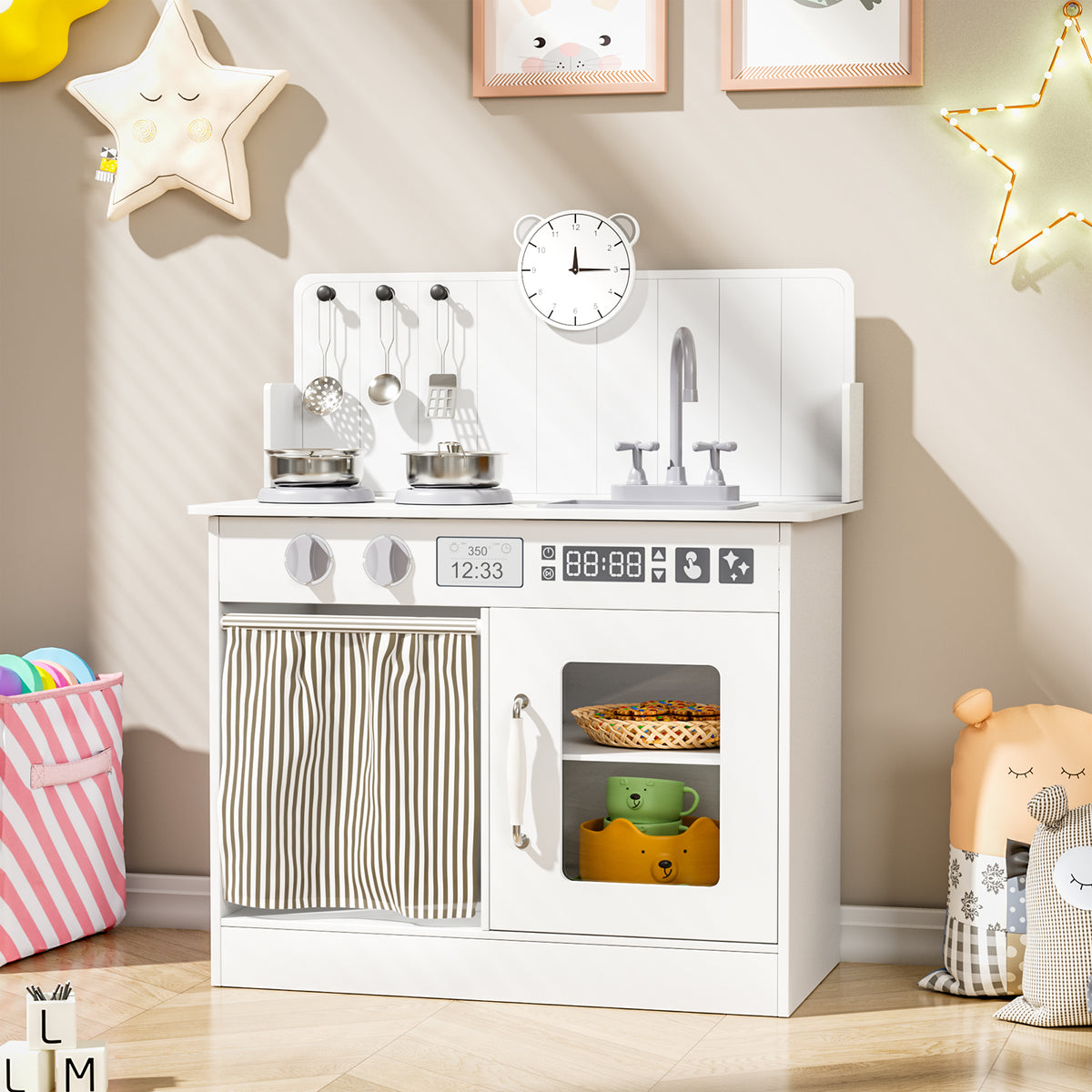 Arlopu Kids Pretend Play Kitchen Set, Wooden Kitchen Playset with Cookwares for Boys & Girls