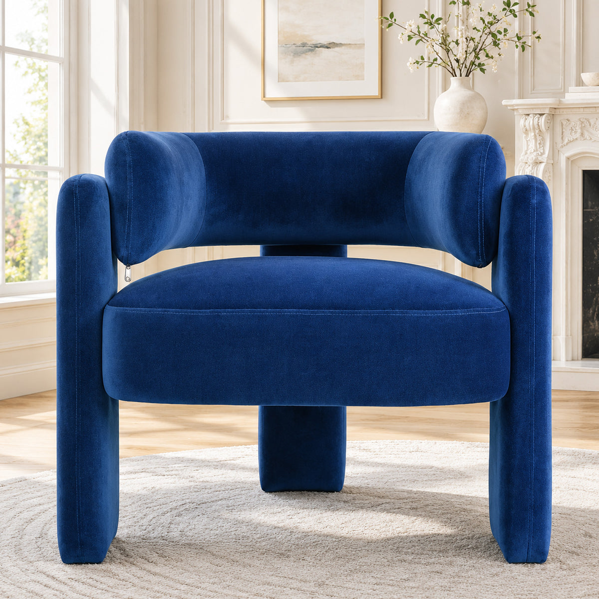 Arlopu Modern Velvet Accent Chair, Comfy Upholstered Barrel Chairs with 3 Legs, Side Arm Chair for Living Room, Bedroom, Reading, 286 lbs Weight Capacity