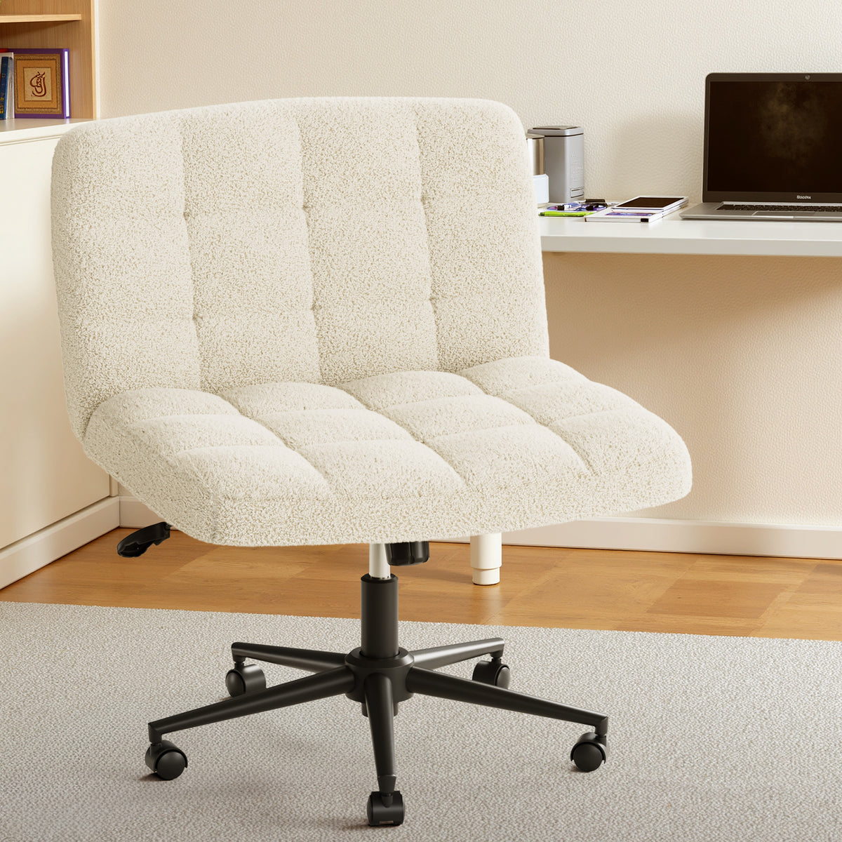 Arlopu Criss Cross Legged Chair with Wheels, Swivel Home Office Chair with Comfy Wide Cushion, Adjustable Height