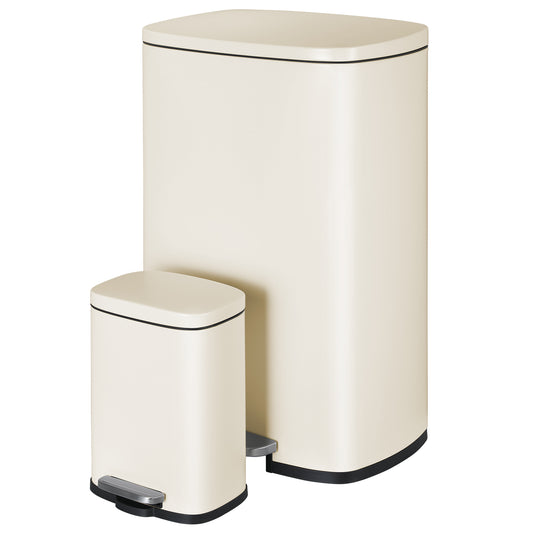 Arlopu Step Trash Can Combo Set, 13.2 Gallon & 1.3 Gallon, Stainless Steel Garbage Bin Set