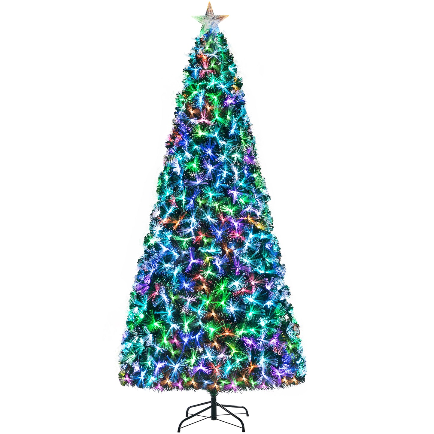 Arlopu 6/8/9/10FT Pre-lit Optical Fiber Christmas Tree, PVC Artificial Xmas Tree for Home Holiday Decor