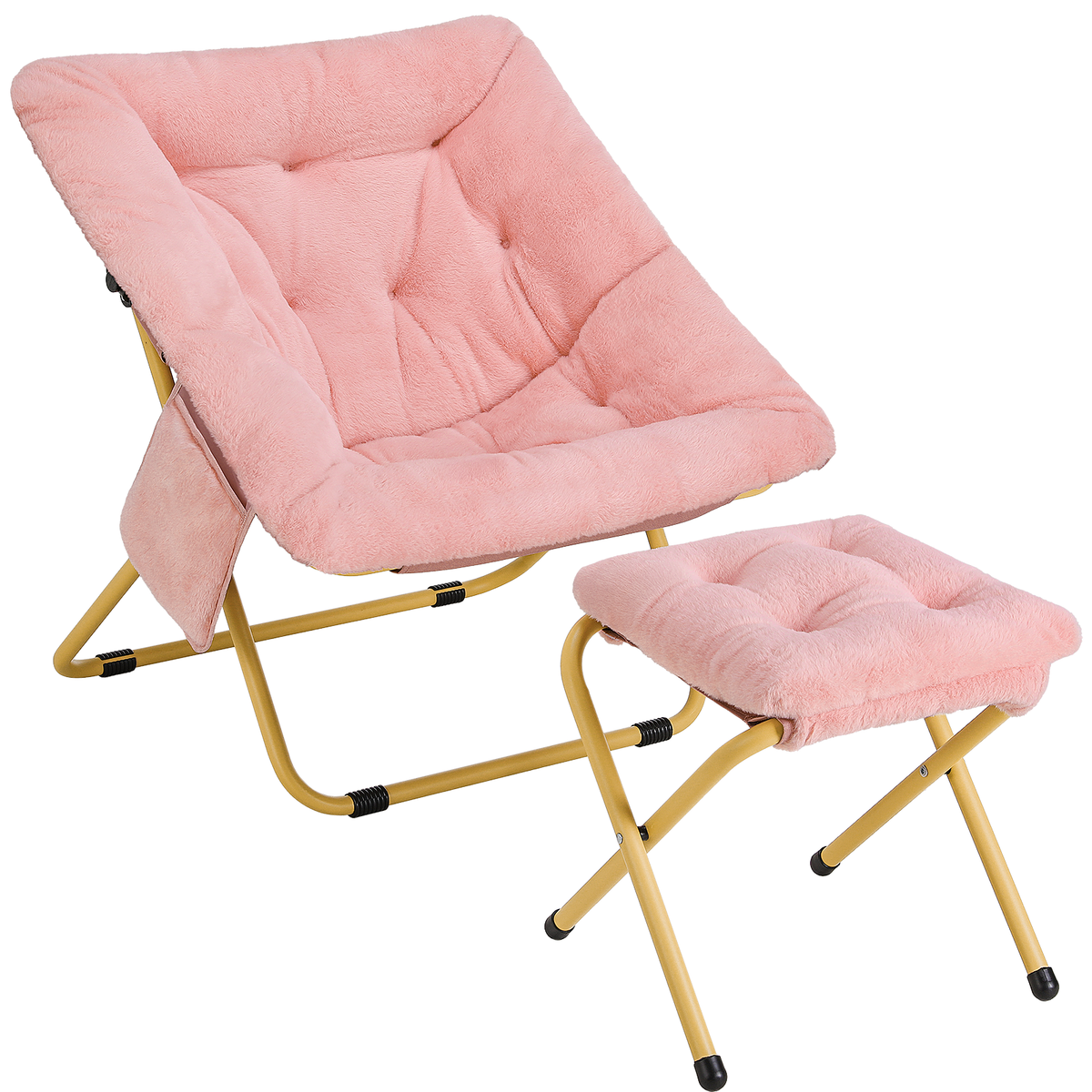 Arlopu Comfy Saucer Chair with Ottoman, Foldable Lounge Chair for Adults, Oversized Soft Saucer Chair for Dorm Living Room, Metal X-Large, Pink