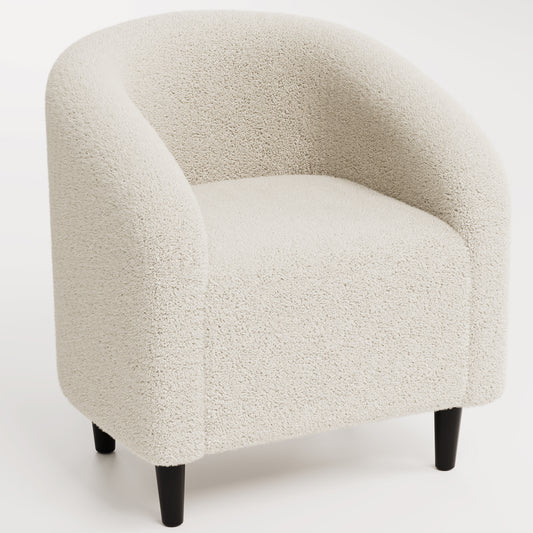 Arlopu Upholstered Club Chair Accent Barrel Chair, Teddy Fabric Upholstered Armchair with Side Pocket for Living Room/Bedroom