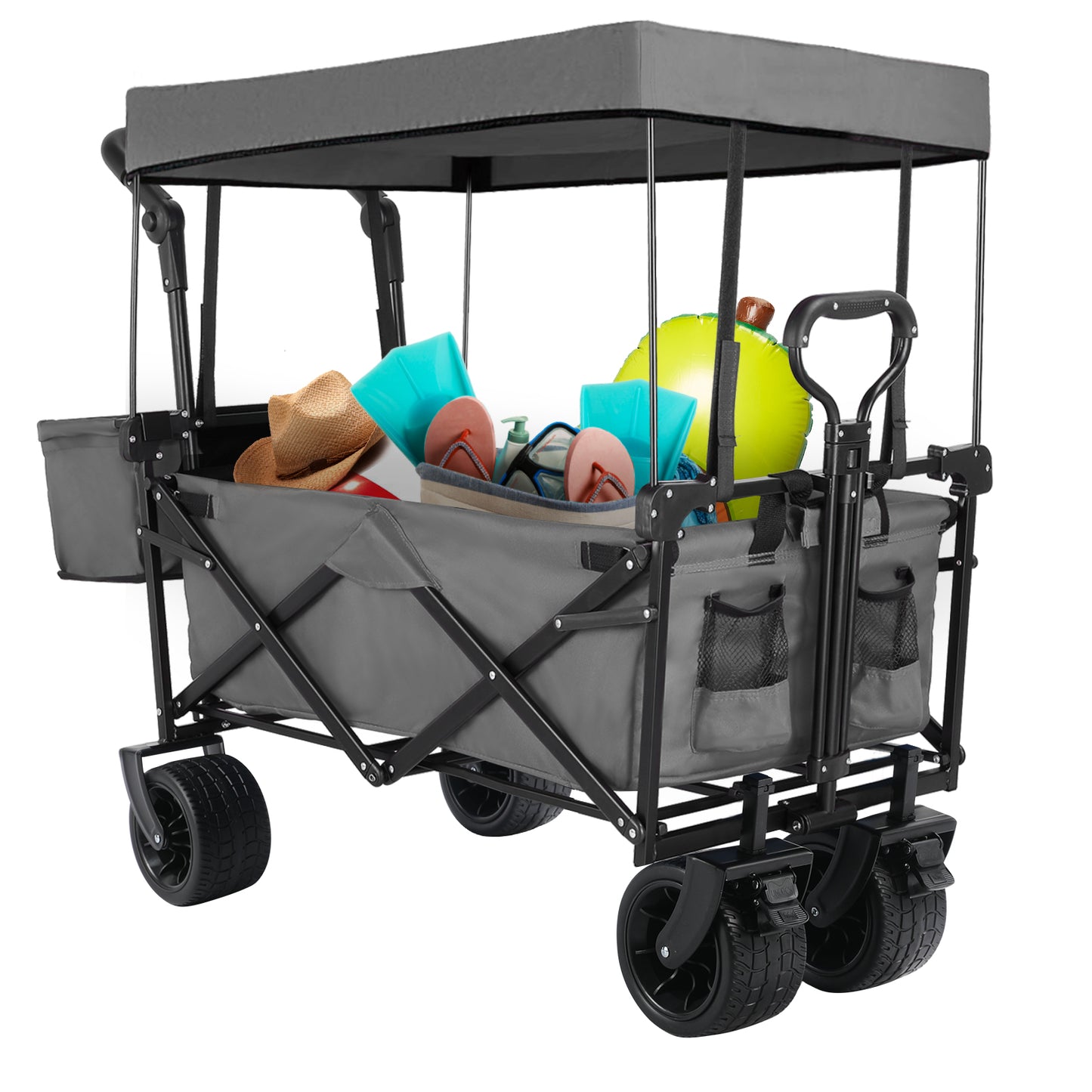 Arlopu Foldable Utility Wagon Cart Beach Utilit Cart with 7" Wide All-Terrain Wheel