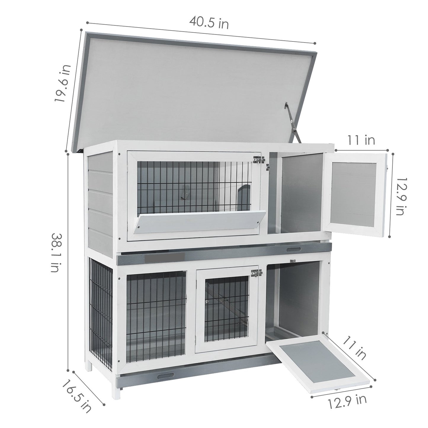 Arlopu 42.3" Rabbit Hutch, Wooden Bunny Cage Chicken Coop, Outdoor Backyard Bunny House, 2-Story Cage for Small Animals