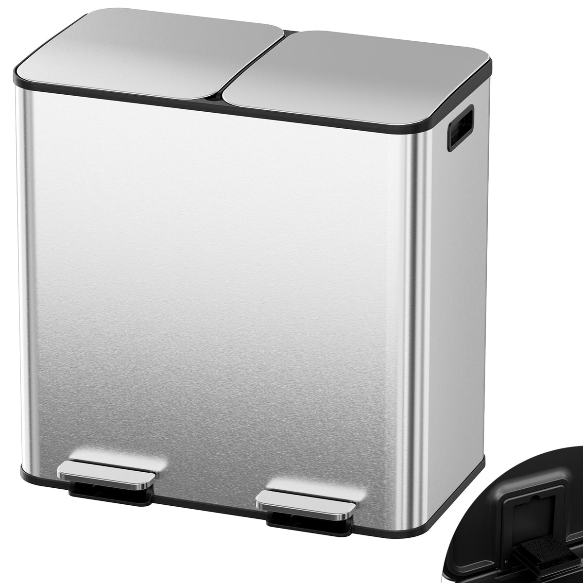 Arlopu 21.2gal Dual Trash Can, Stainless Steel Compartment Garbage can with Odor-Control Box, Step-on Recycle Bin with Soft-Close Lid & Removable Inner Buckets