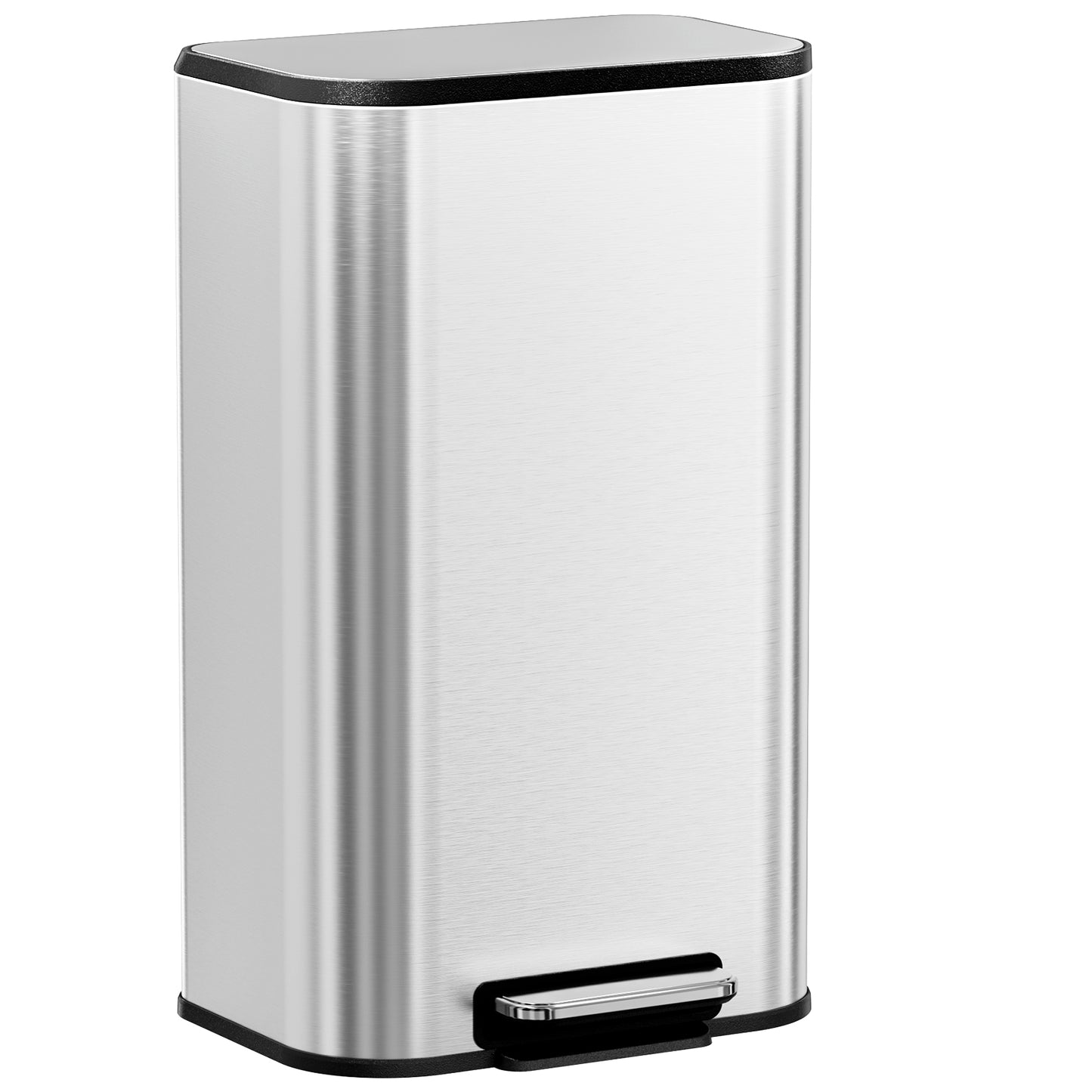 Arlopu 8 Gallon Stainless Steel Step Kitchen Trash Can with Lid, Square Garbage Can for Indoor, Silver