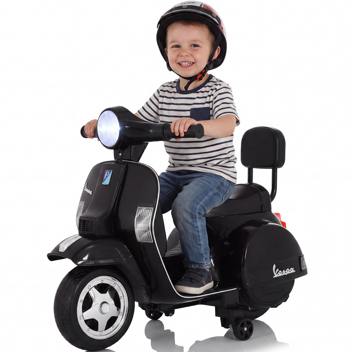 Arlopu 6V Licensed Vespa Kids Motorcycle, Battery Ride on Toy for Ages 3+, Pink