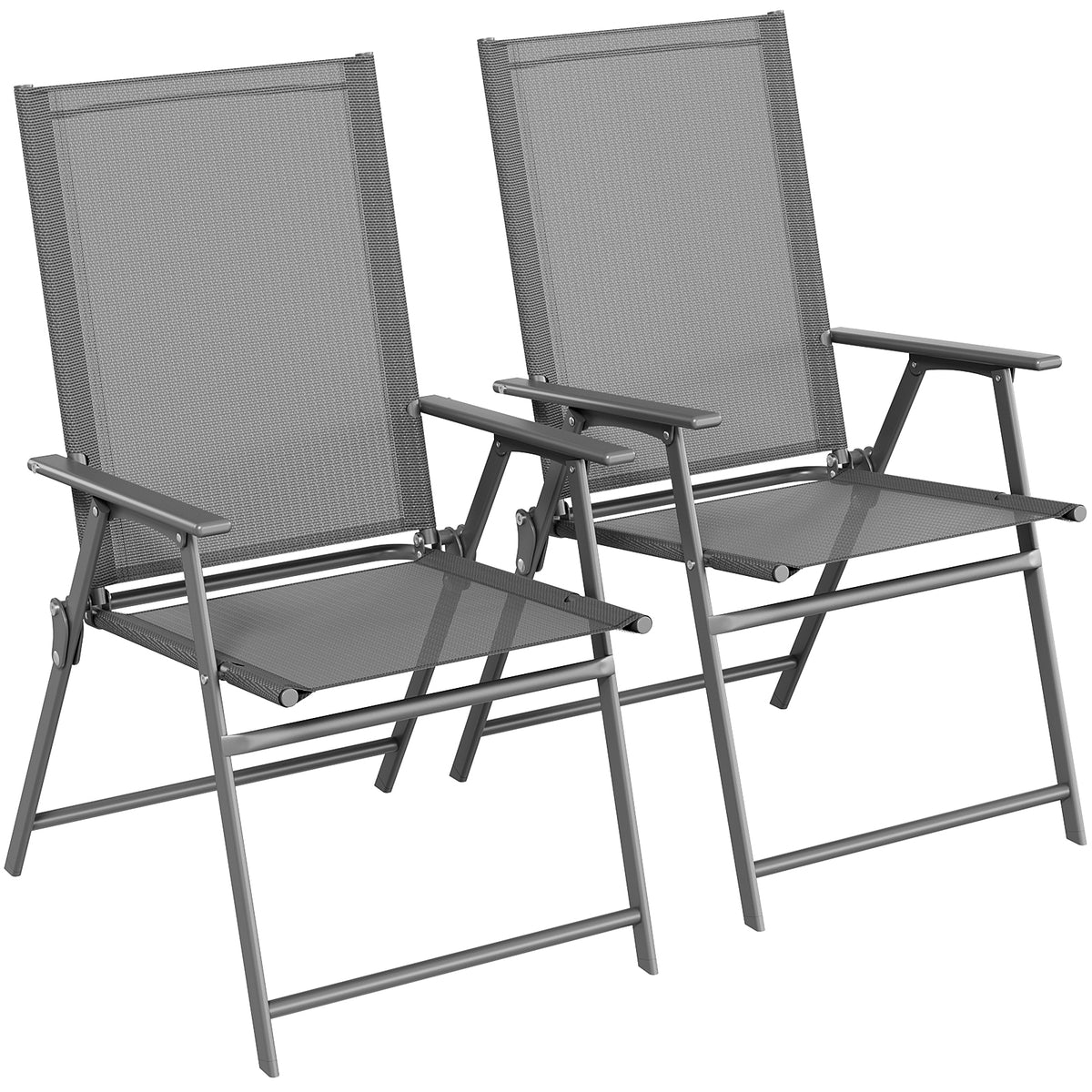 Arlopu 2pcs Patio Folding Chairs, Portable Dining Chairs, Outdoor Lawn Chairs w/ Breathable Textilene & E-Coating, Armrests & High Back, All Weather for Deck, Garden, Poolside, Yard & Camping