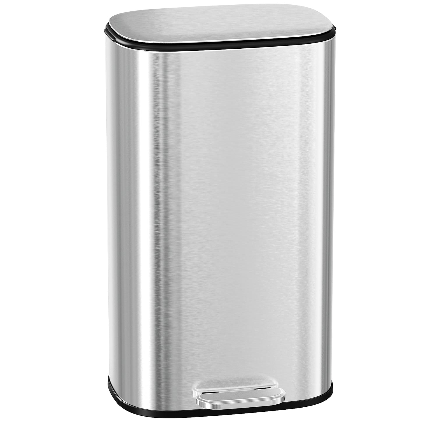 Arlopu 8 Gallon Step Trash Can, Stainless Steel Garbage Bin with Soft-Close Lid for Kitchen, Home, Black