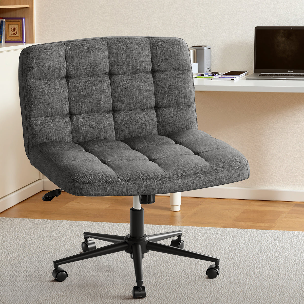 Arlopu Criss Cross Legged Chair with Wheels, Swivel Home Office Chair with Comfy Wide Cushion, Adjustable Height