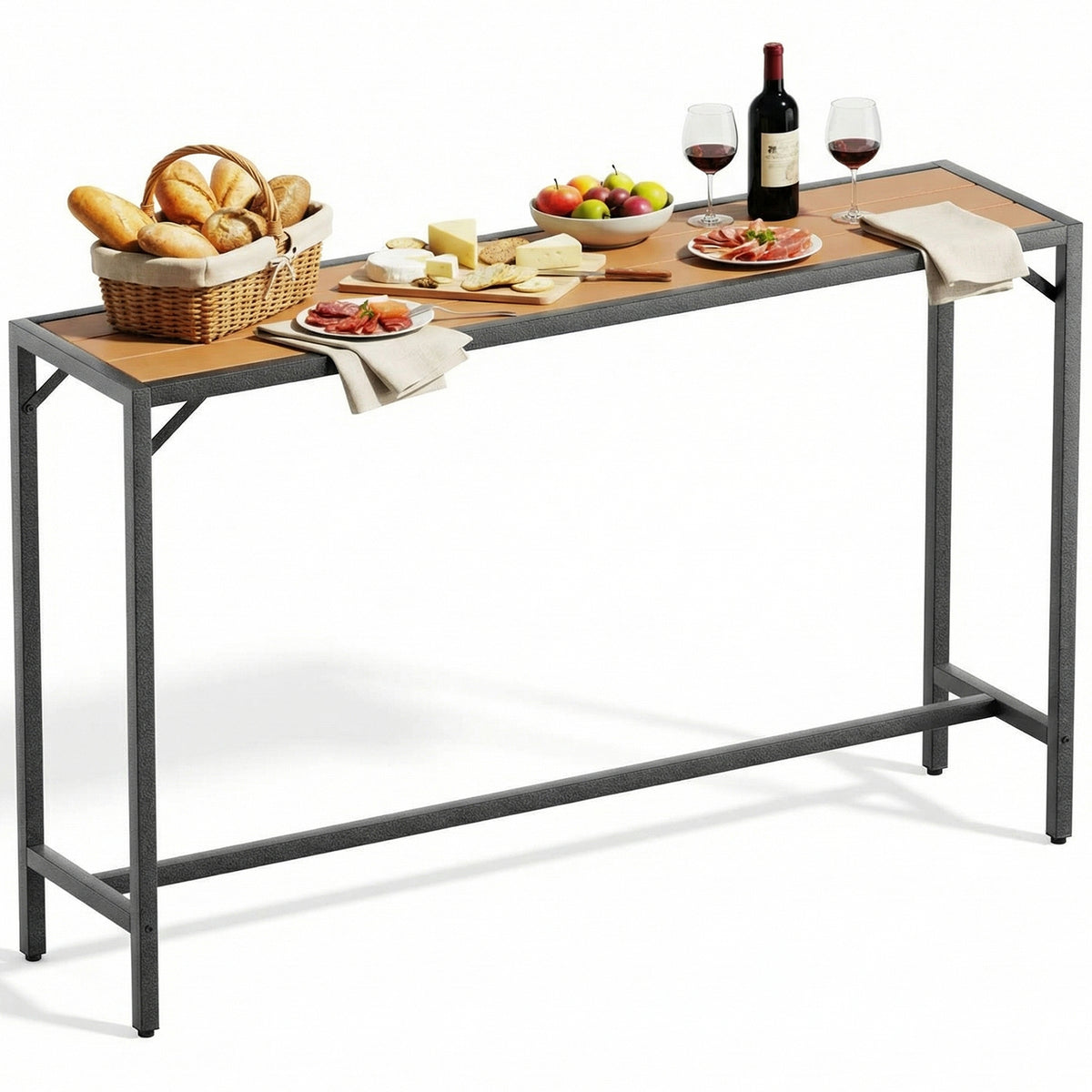 Arlopu Outdoor Bar Table, 63" Patio Counter Height Pub Table, Adjustable Foot & Waterproof Metal Frame, Rectangle Dining Table for Balcony Poolside Kitchen