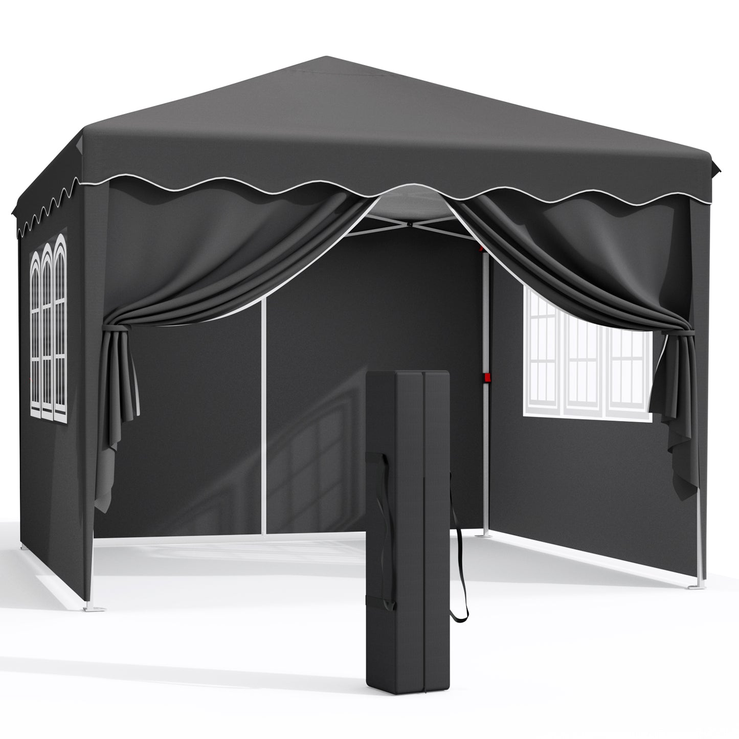 Arlopu 10'x10' Pop Up Canopy Tent with Sidewalls, Outdoor Instant Canopy Shelter Tent Gazebo with Carry Bag, Stakes, Ropes & Sandbags