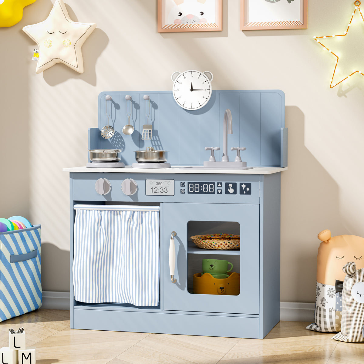 Arlopu Kids Pretend Play Kitchen Set, Wooden Kitchen Playset with Cookwares for Boys & Girls