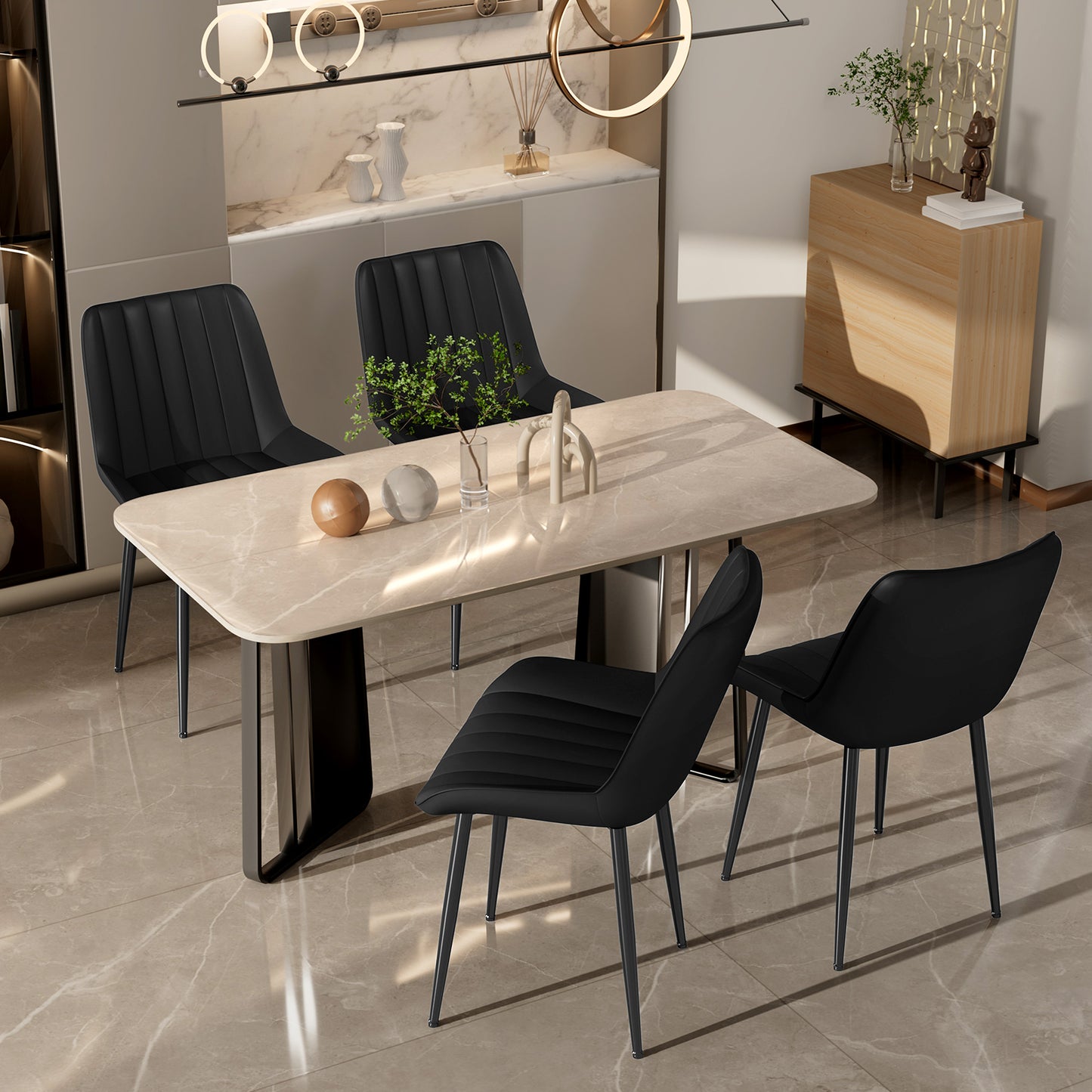 Arlopu Upholstered Dining Chairs Set of 2, PU Leather, Modern Dining Chairs with Thick Cushions & Metal Legs for Kitchen/Living Room