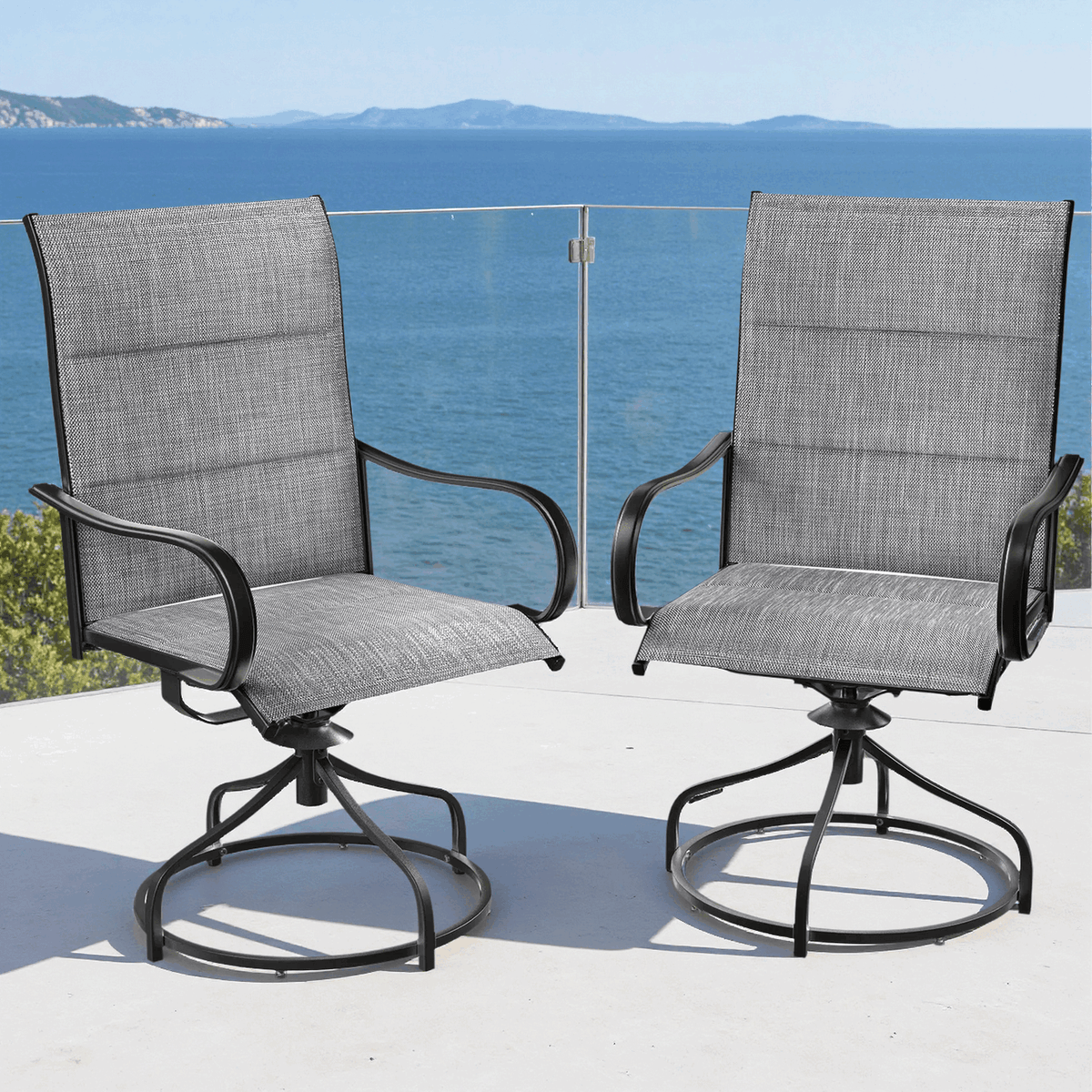 Arlopu Patio Swivel Chair Set of 2, Outdoor Dining Chairs High Back, Padded All Weather Breathable Textilene Outside Furniture Chair, Gray
