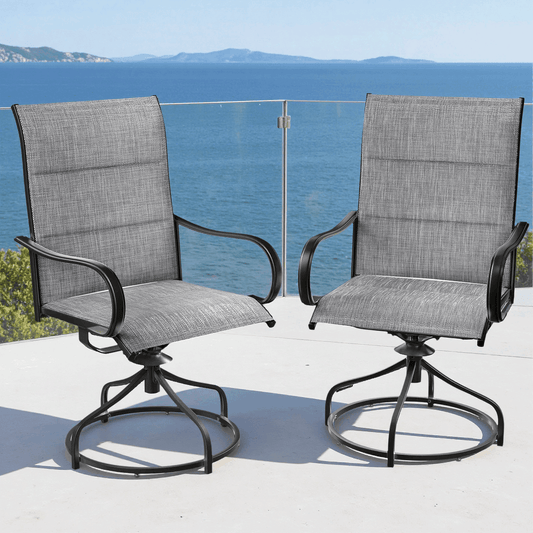 Arlopu Patio Swivel Chair Set of 2, Outdoor Dining Chairs High Back, Padded All Weather Breathable Textilene Outside Furniture Chair, Gray