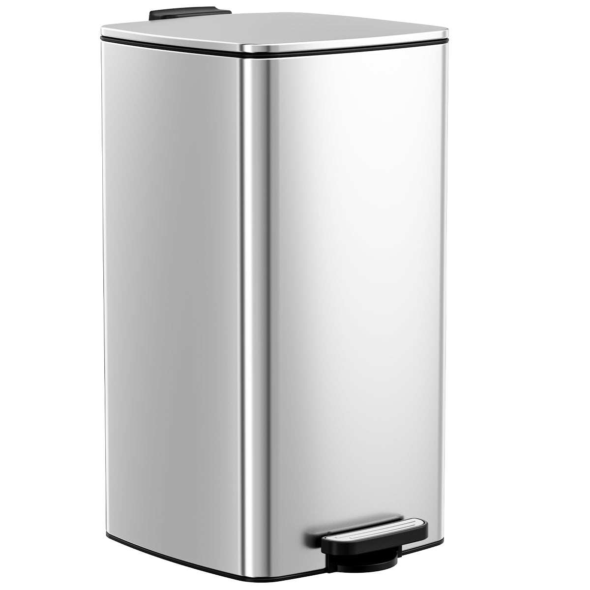 Arlopu Trash Can, 8 Gallon Stainless Steel Step Kitchen Garbage Can with Step Pedal and Soft-Close Lid, Silver