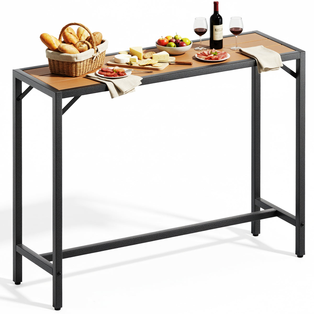 Arlopu Outdoor Bar Table, 47'' Rectangle Patio Counter Height Table High Pub Table with Waterproof Top & Sturdy Metal Frame for Balcony, Bistro, Garden, Backyard