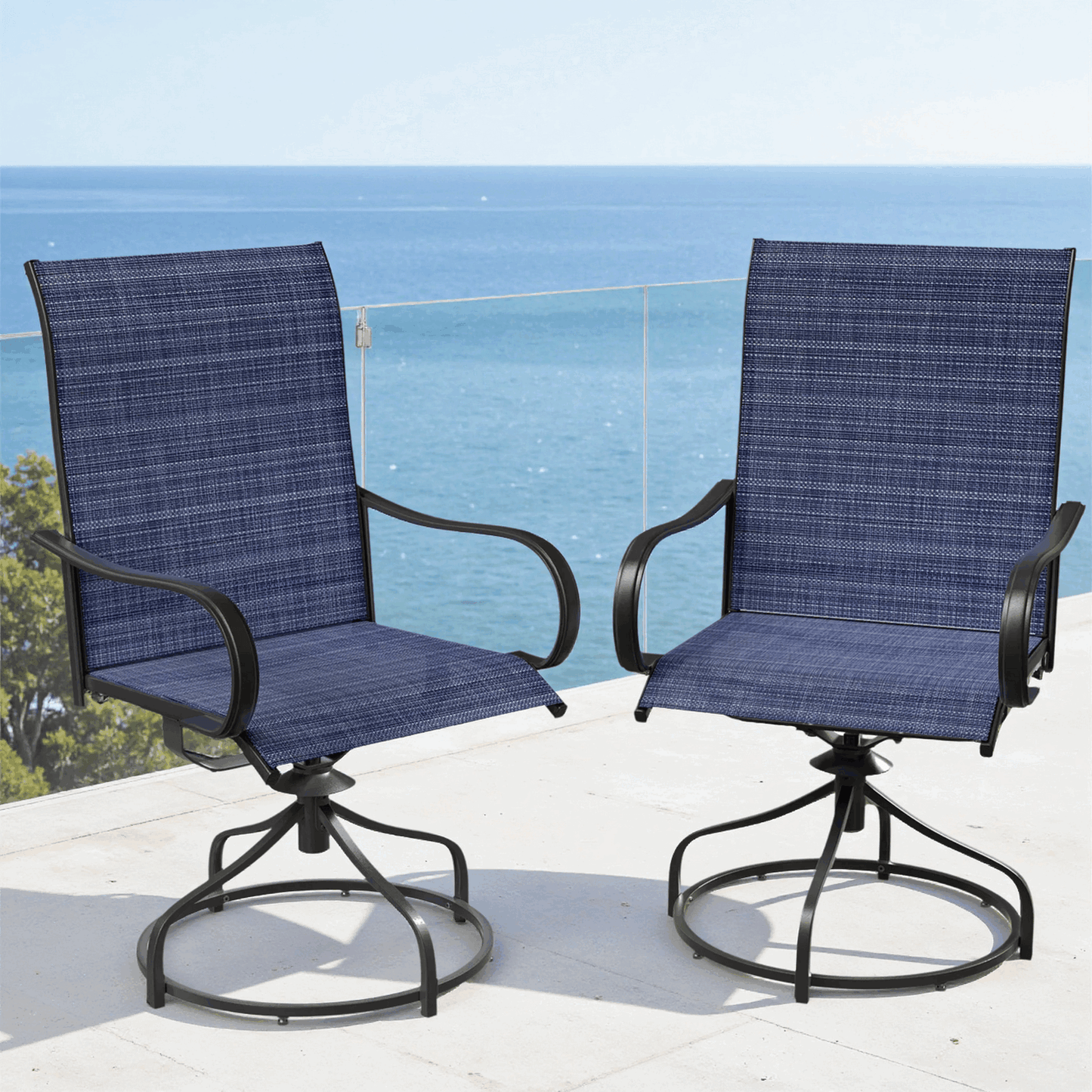 Arlopu 2pcs Patio Swivel Chairs, Outdoor 360° Rocker Dining Chairs w/ High Back & Armrest for Garden Deck Backyard, All-Weather Textilene, Brown