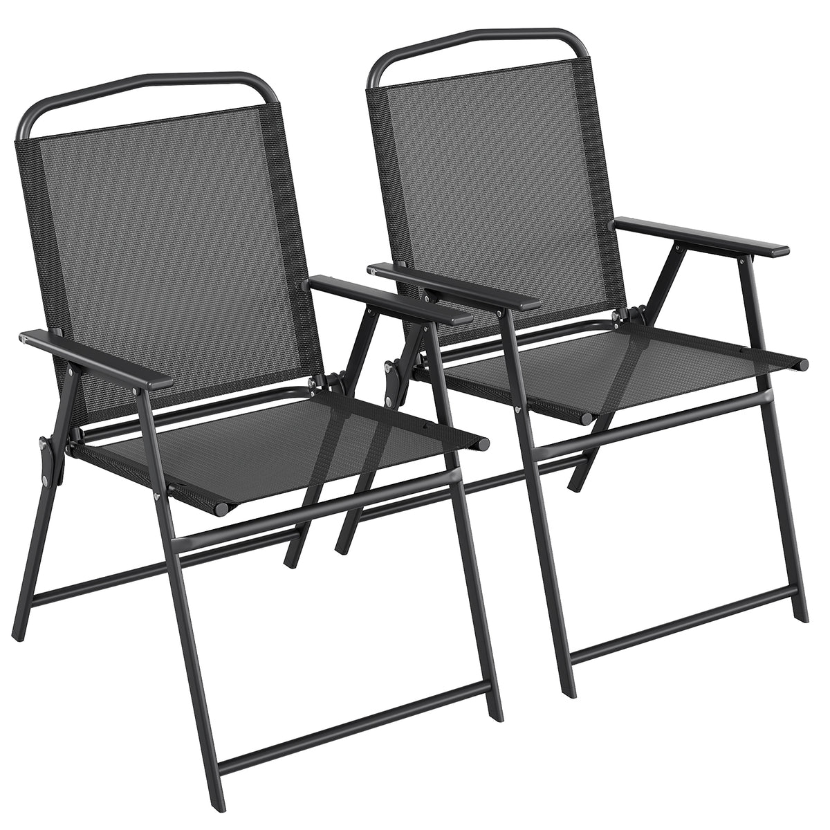 Arlopu Patio Folding Chairs Set of 2, Outdoor Dining Lawn Chairs w/ Breathable Textilene & Armrests, All Weather for Deck, Garden, Pool, Yard & Camping