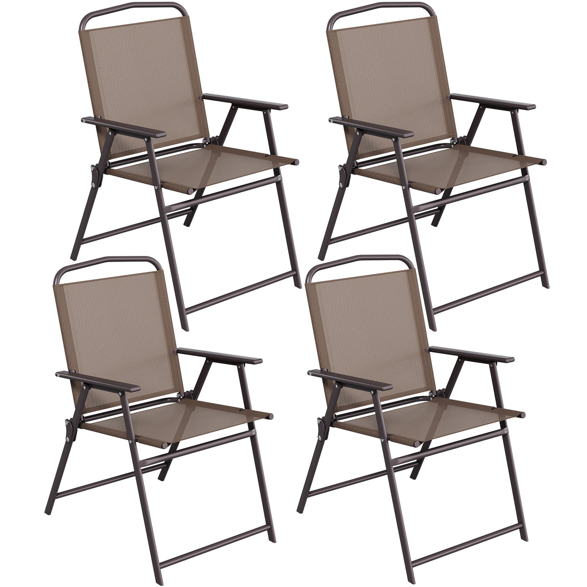 Arlopu Patio Folding Chairs Set of 2, Outdoor Dining Lawn Chairs w/ Breathable Textilene & Armrests, All Weather for Deck, Garden, Pool, Yard & Camping