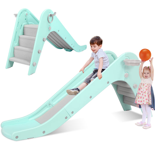 Arlopu Kids Slide Freestanding Toddler Slide Climber with Basketball Hoop & Ball, Ring Game for Indoor Outdoor Playground
