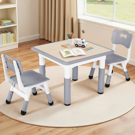 Arlopu Kids Table and 2 Chairs Set, Height-Adjustable Toddler Table and Chairs Set with Graffiti Desktop, Toddler Activity Table for Daycare/ Classroom/Home