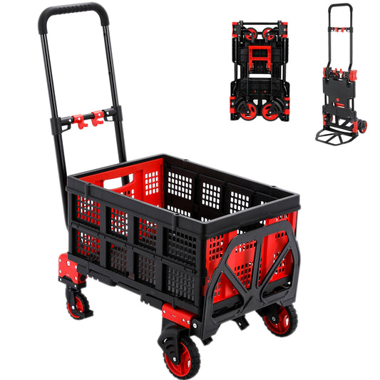 Arlopu Foldable Hand Truck Dolly with Folding Basket and 2 Elastic Ropes Portable Folding Hand Truck