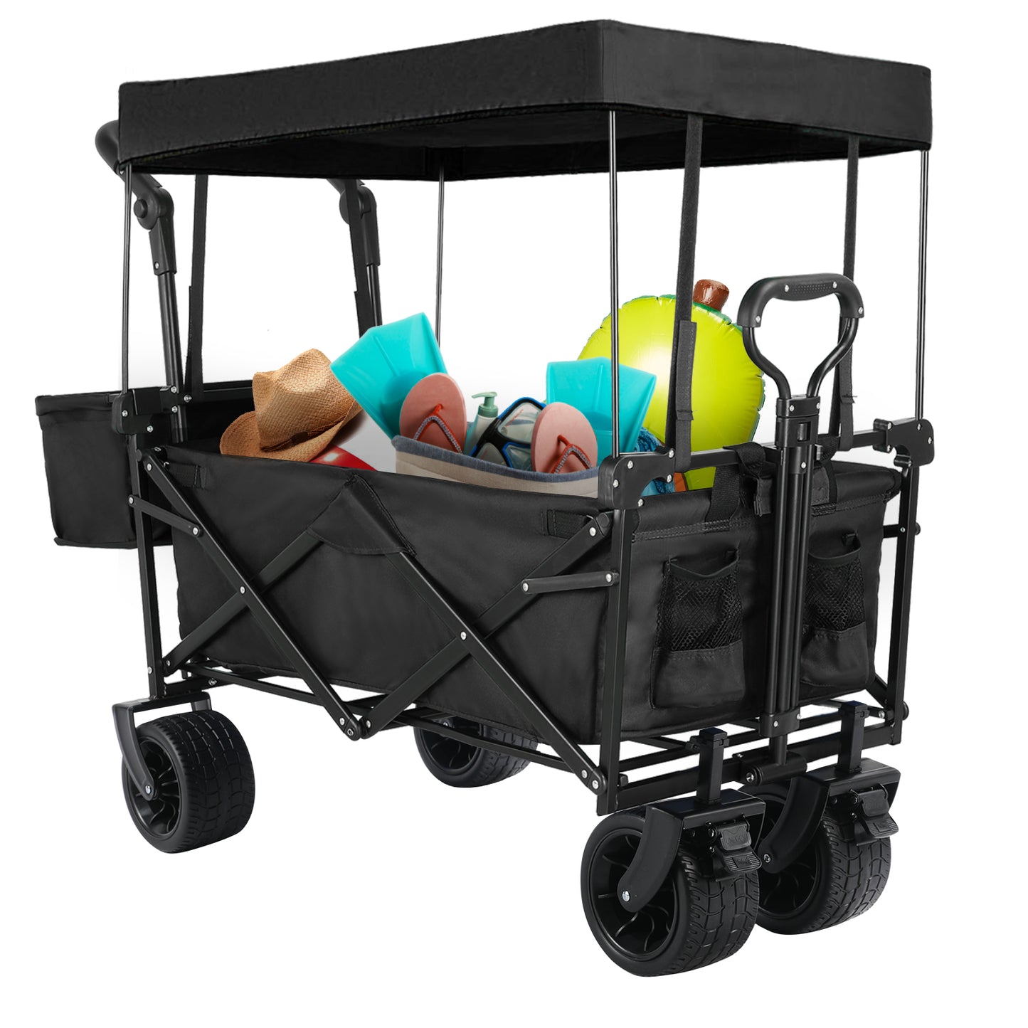 Arlopu Foldable Utility Wagon Cart Beach Utilit Cart with 7" Wide All-Terrain Wheel