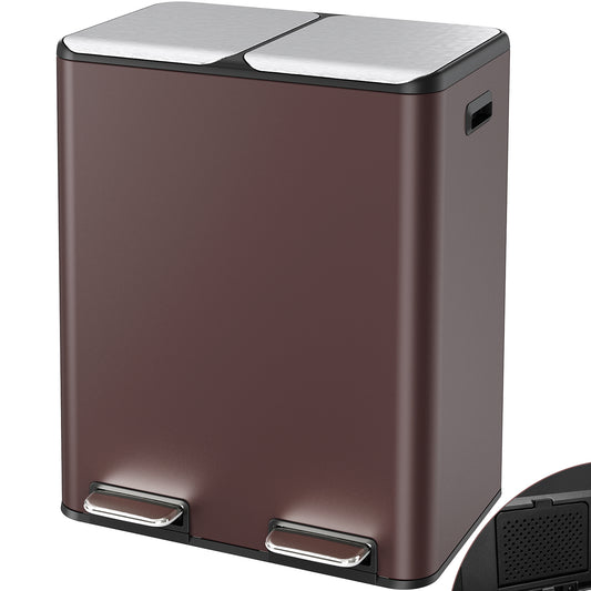 Arlopu 16 Gal Dual Trash Can Kitchen Garbage Bin Recycle Waste Dustbin w/ 2 Buckets & Soft-Close Lid