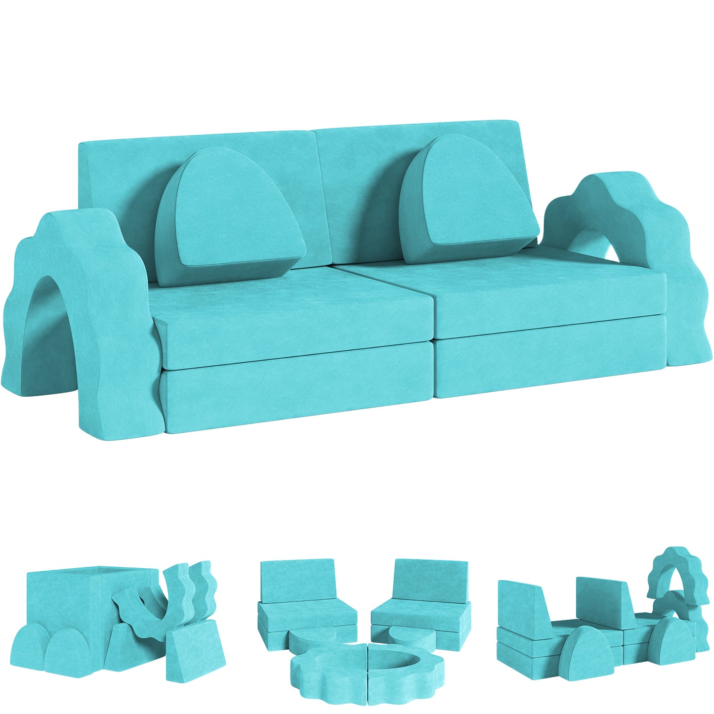 Arlopu Kid's Couch Sofa 10Pcs Creative Modular Toddler Couch Convertible Toddler Play Sofa