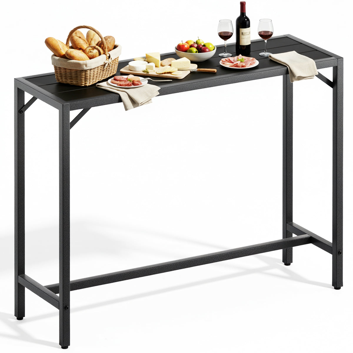 Arlopu Outdoor Bar Table, 47'' Rectangle Patio Counter Height Table High Pub Table with Waterproof Top & Sturdy Metal Frame for Balcony, Bistro, Garden, Backyard