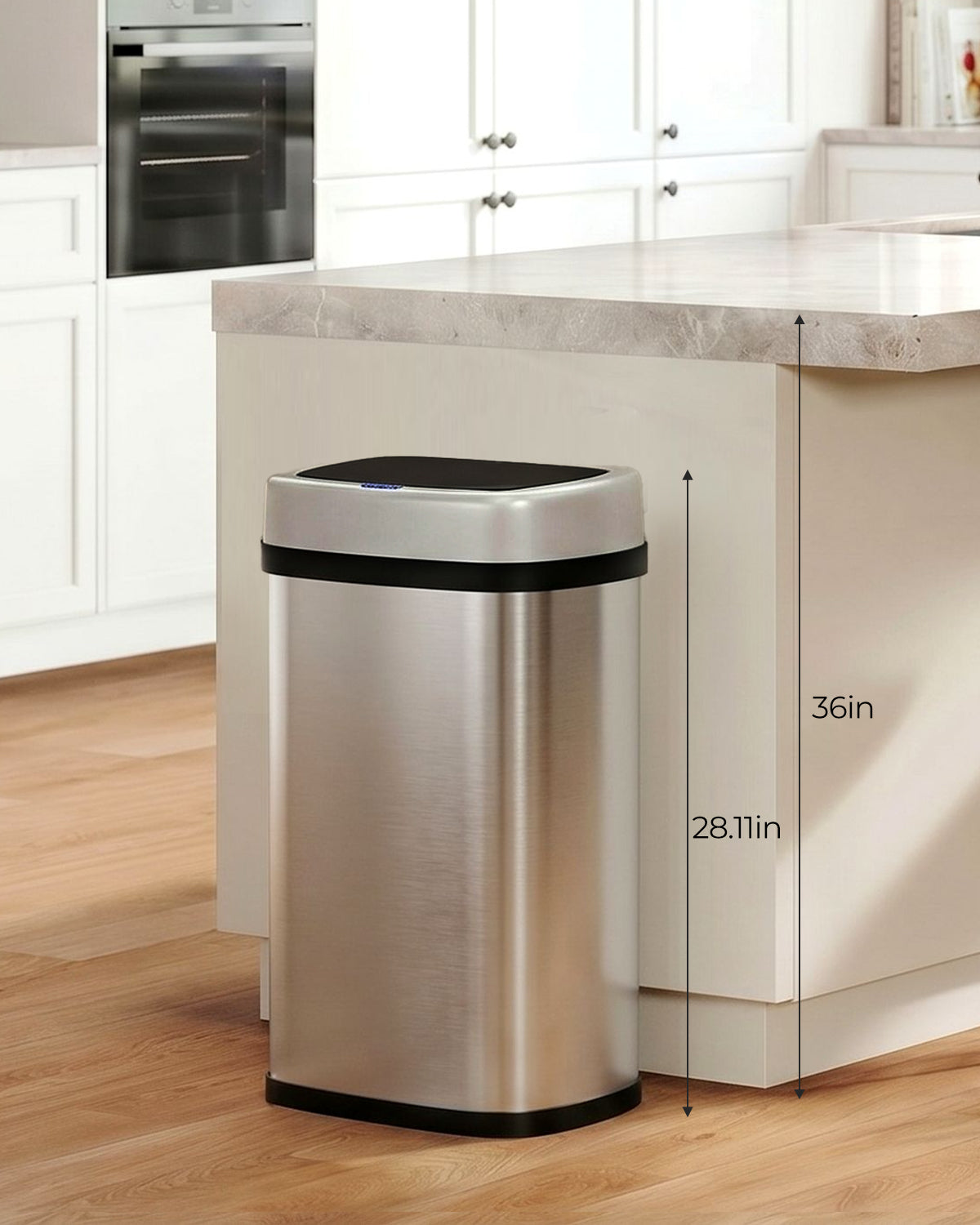 Arlopu Automatic Kitchen Trash Can, 13.2/15.6/18.5 Gallon Stainless Steel Trash Can, Motion Sensor Hands free Soft Close Lid Garbage Bin, Silver
