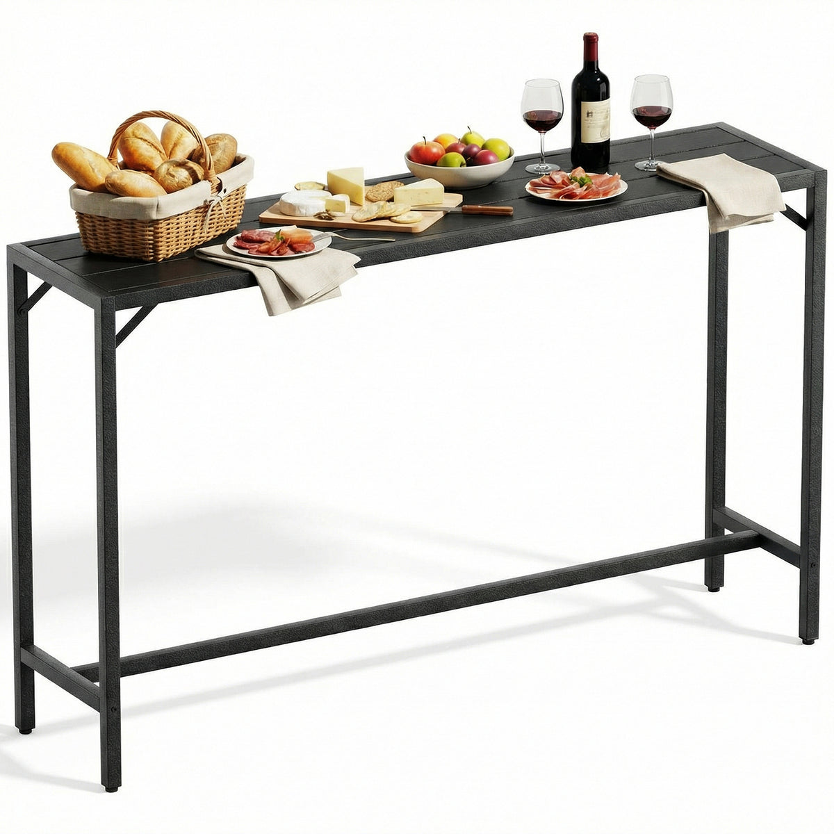 Arlopu Outdoor Bar Table, 63" Patio Counter Height Pub Table, Adjustable Foot & Waterproof Metal Frame, Rectangle Dining Table for Balcony Poolside Kitchen