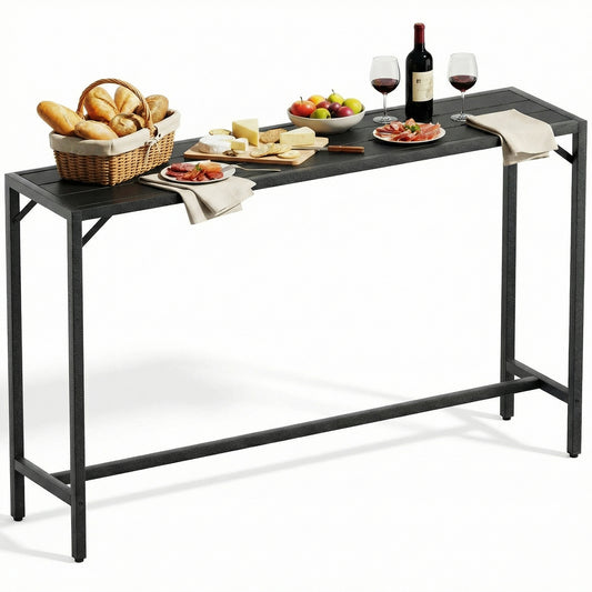Arlopu Outdoor Bar Table, 63" Patio Counter Height Pub Table, Adjustable Foot & Waterproof Metal Frame, Rectangle Dining Table for Balcony Poolside Kitchen