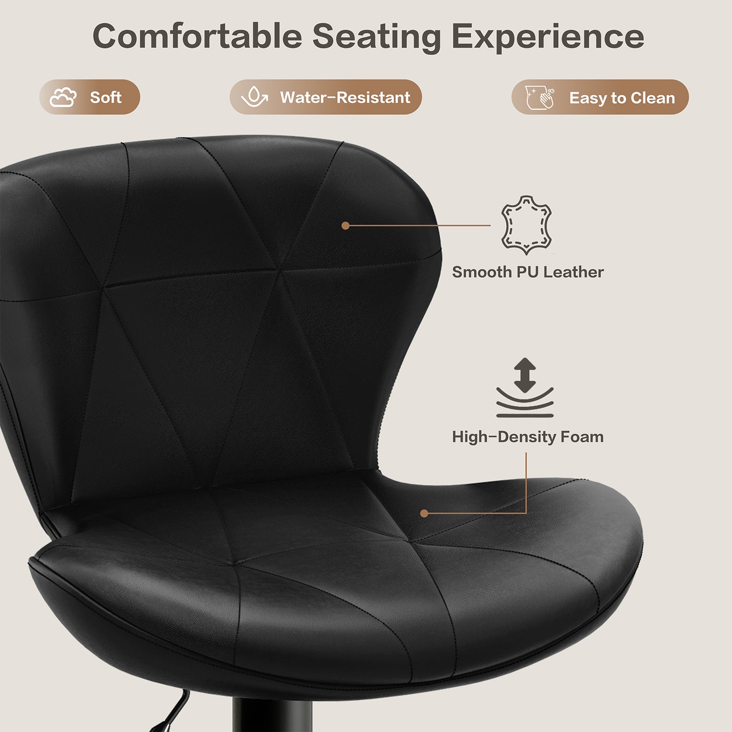 Arlopu Bar Stools Set of 4, Adjustable Swivel PU Leather Counter Seats, Counter Height Barstools with Back & Footrest for for Bar/ Kitchen/Dining Room